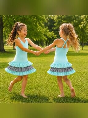 Aqua Ruffled  Dress Kids  Brand:Dolls And Divas Couture
